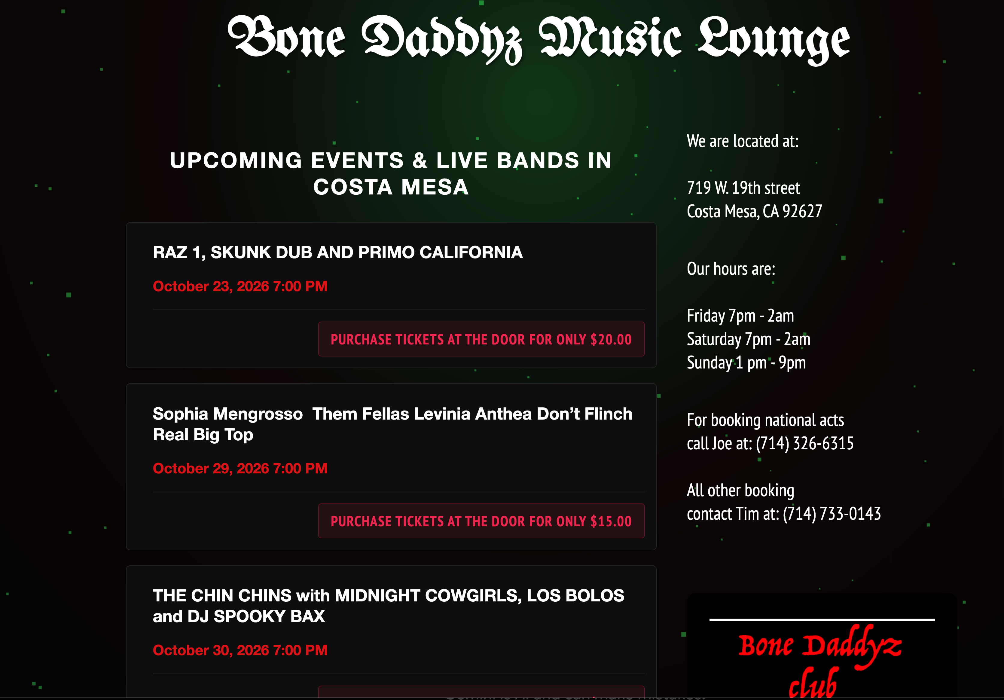 Bone Daddyz Venue & Ticketing Preview